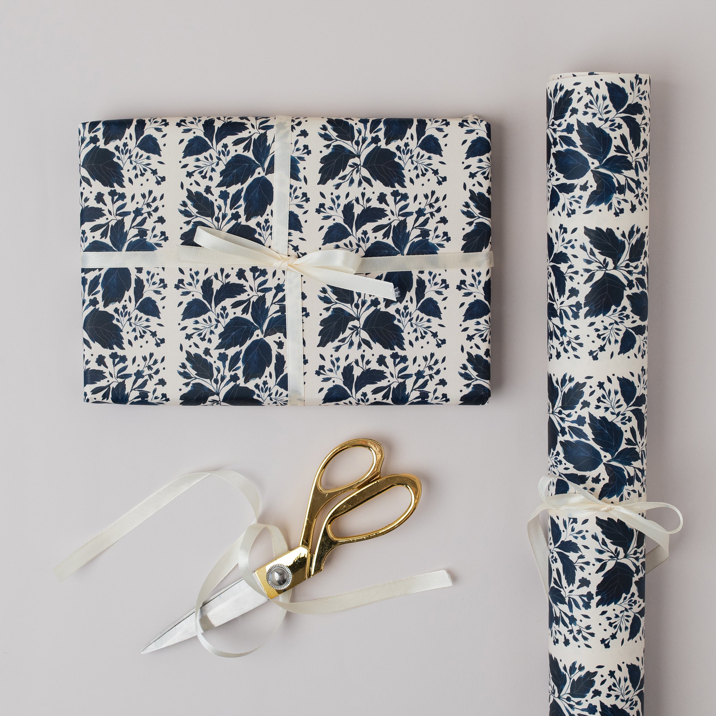 Blue Botanical Wrapping Paper Sheet