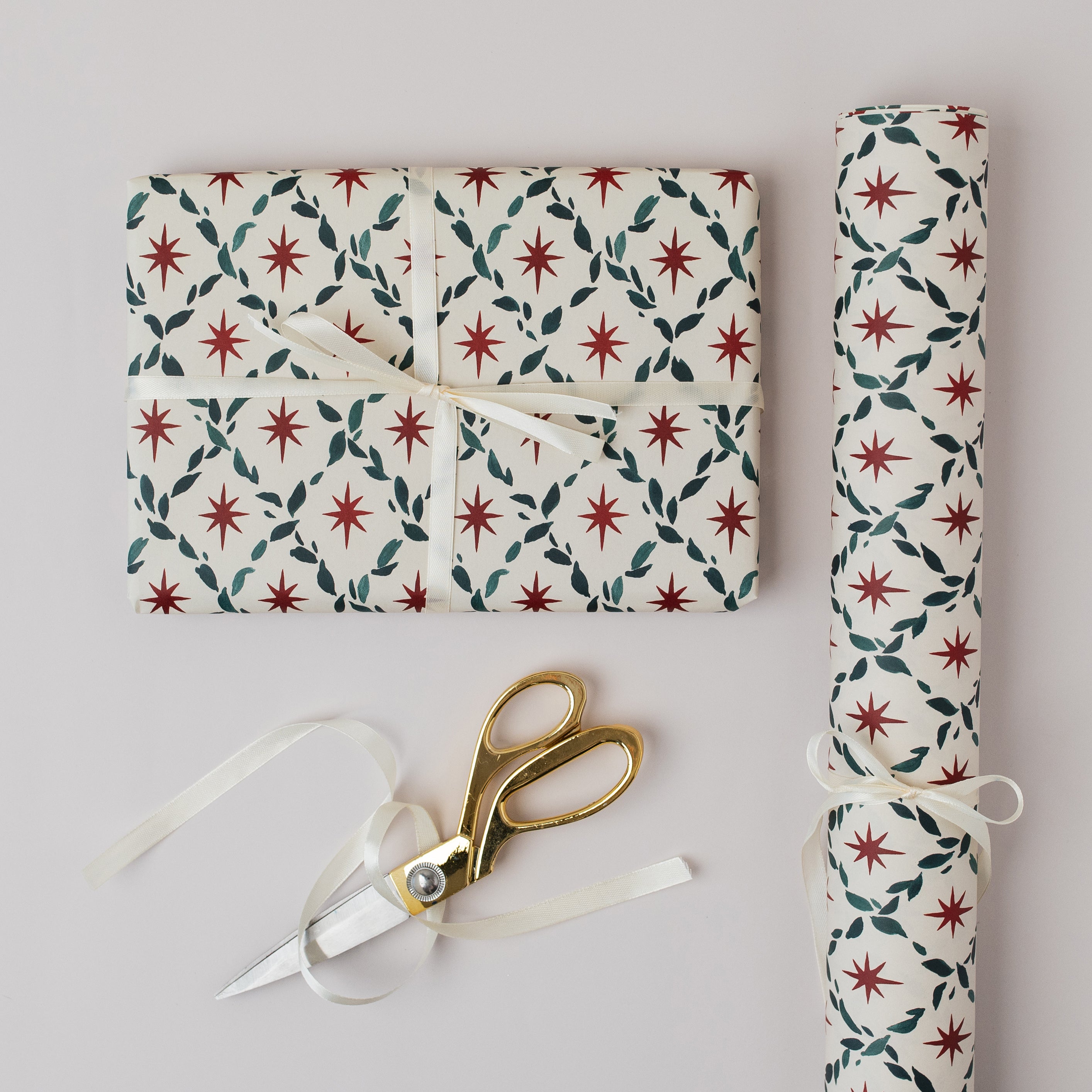 Christmas Diamond Star Botanical Wrapping Paper Sheet
