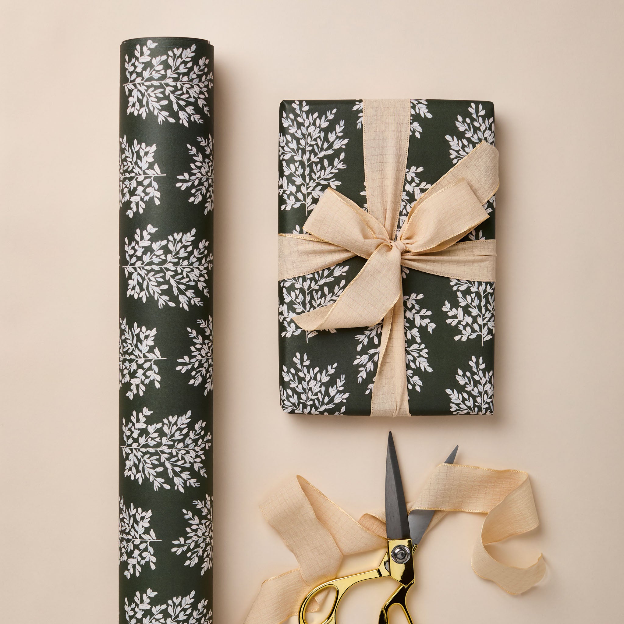 Khaki Botanical Wrapping Paper Sheet
