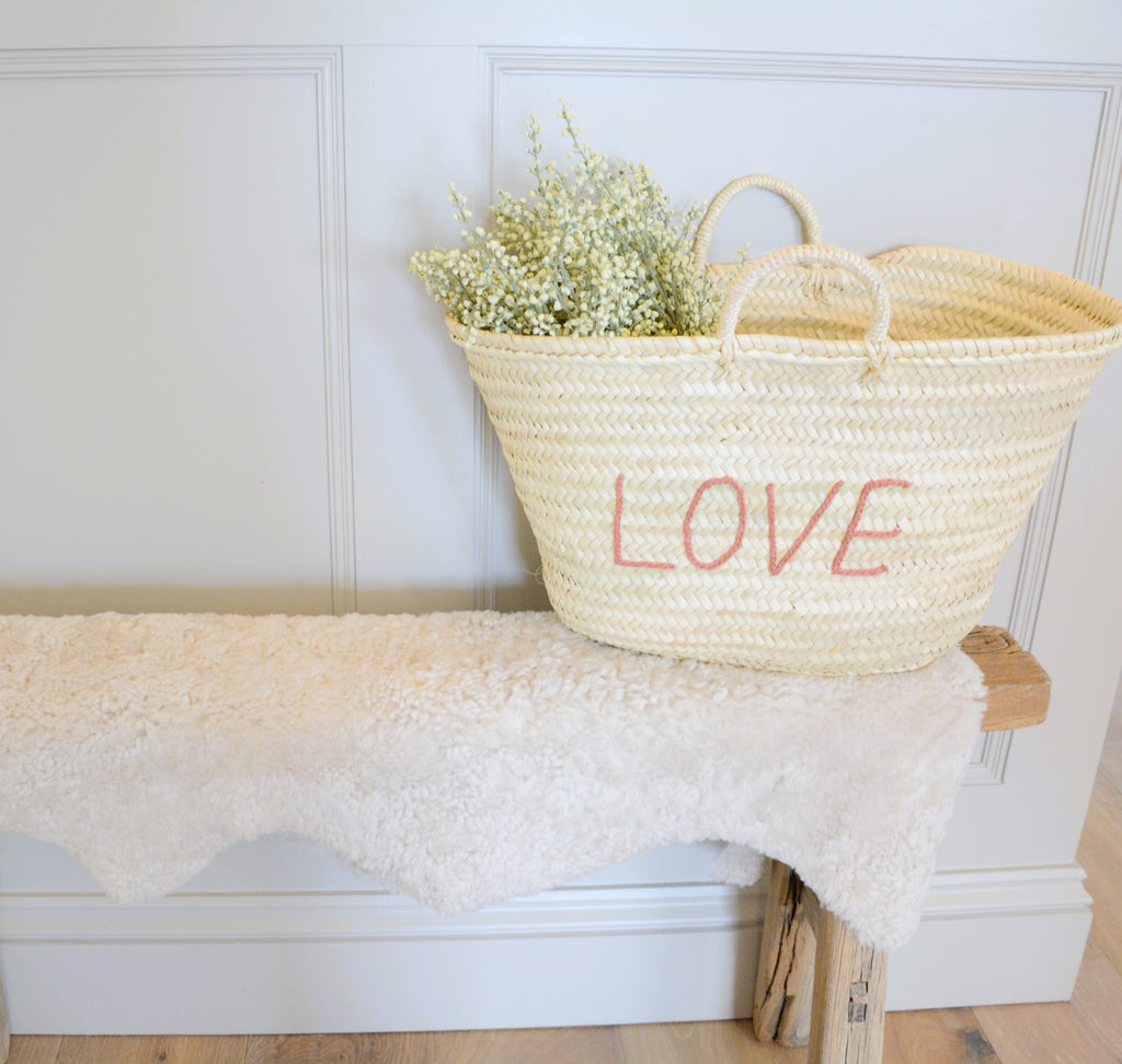 LOVE (Pink) Palm Leaf Basket
