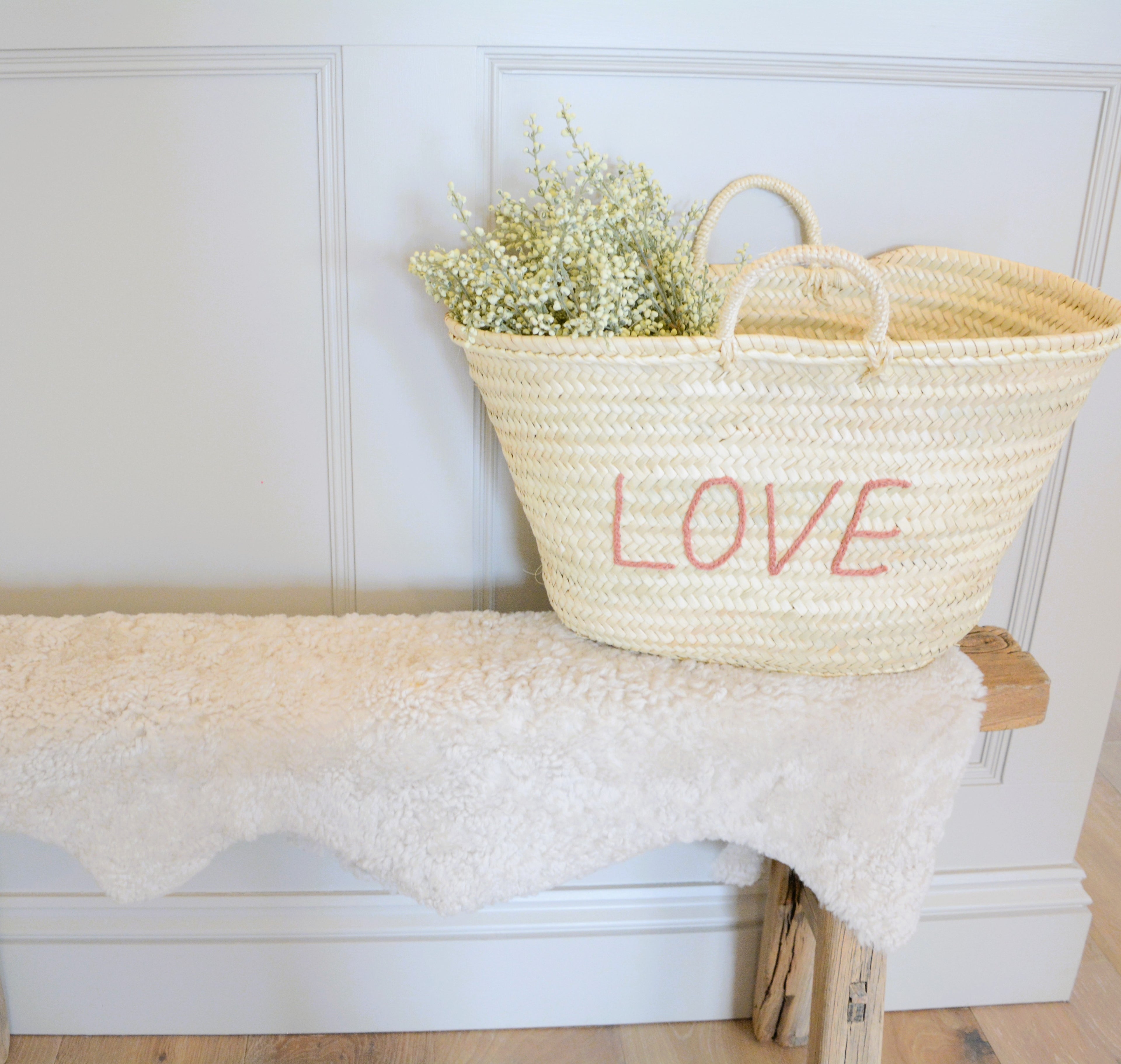 LOVE (Pink) Palm Leaf Basket