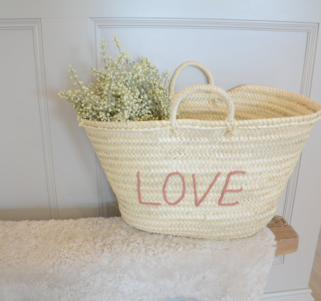 LOVE (Pink) Palm Leaf Basket