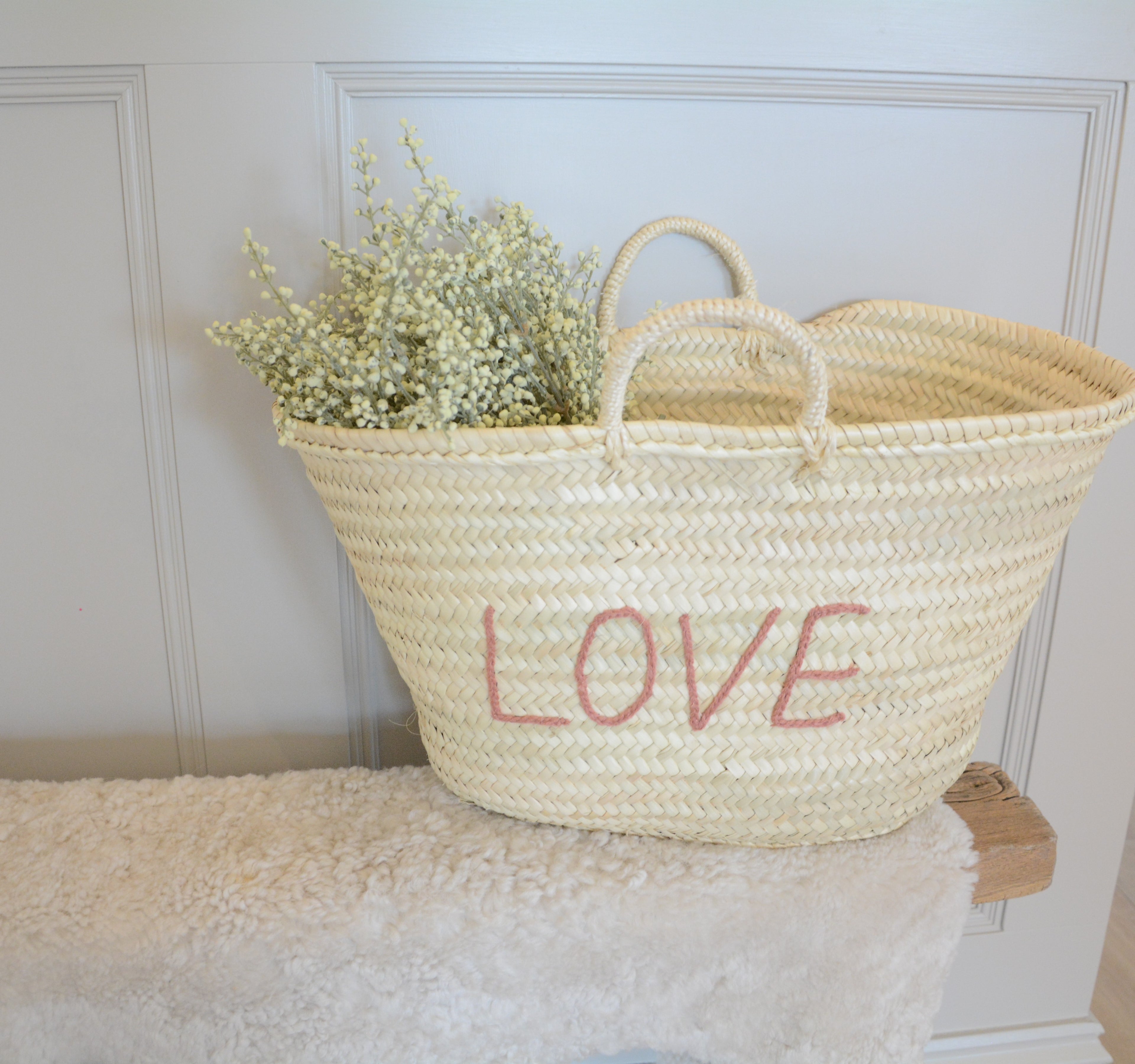 LOVE (Pink) Palm Leaf Basket