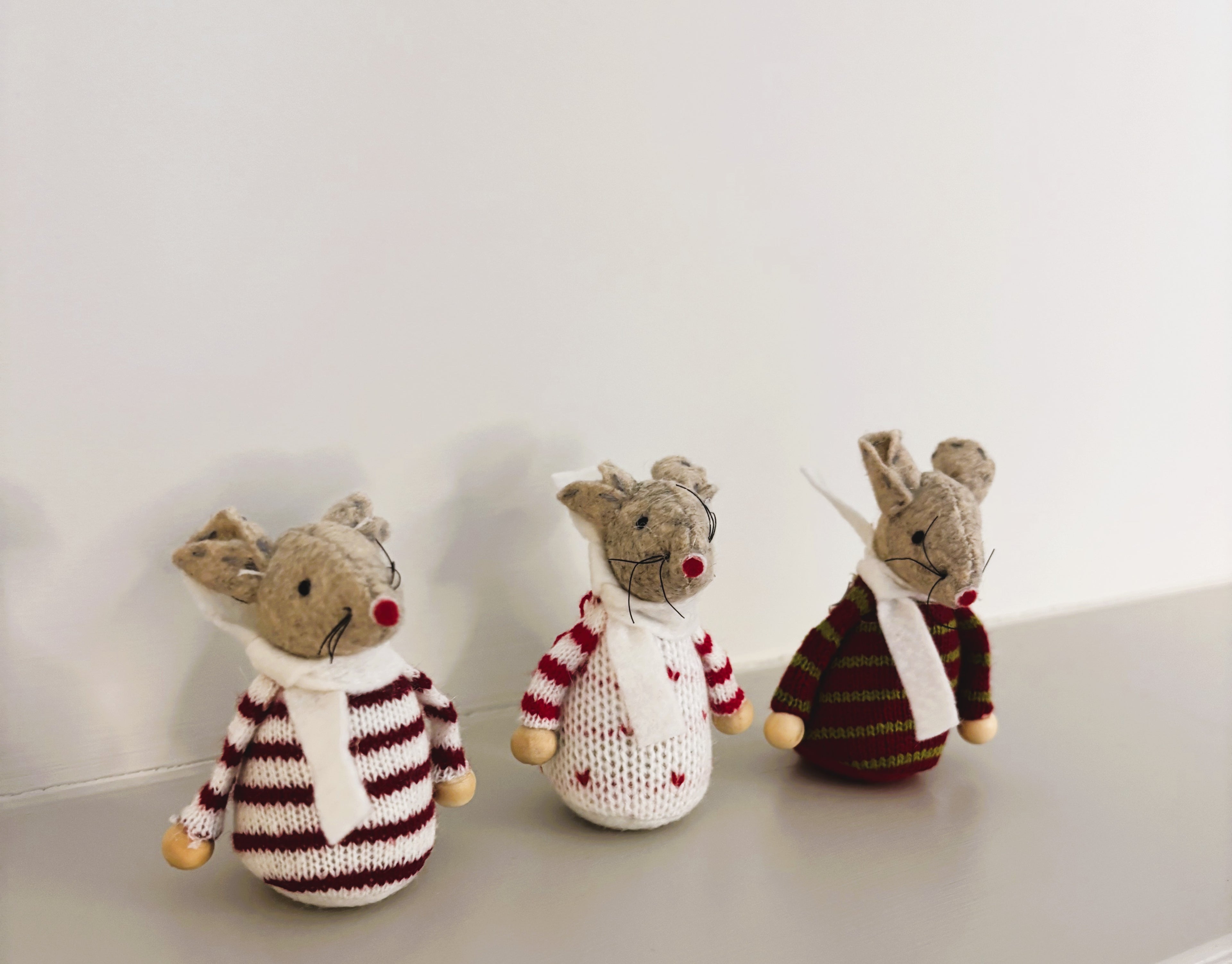 Red and White Felt Mice (set of 3)