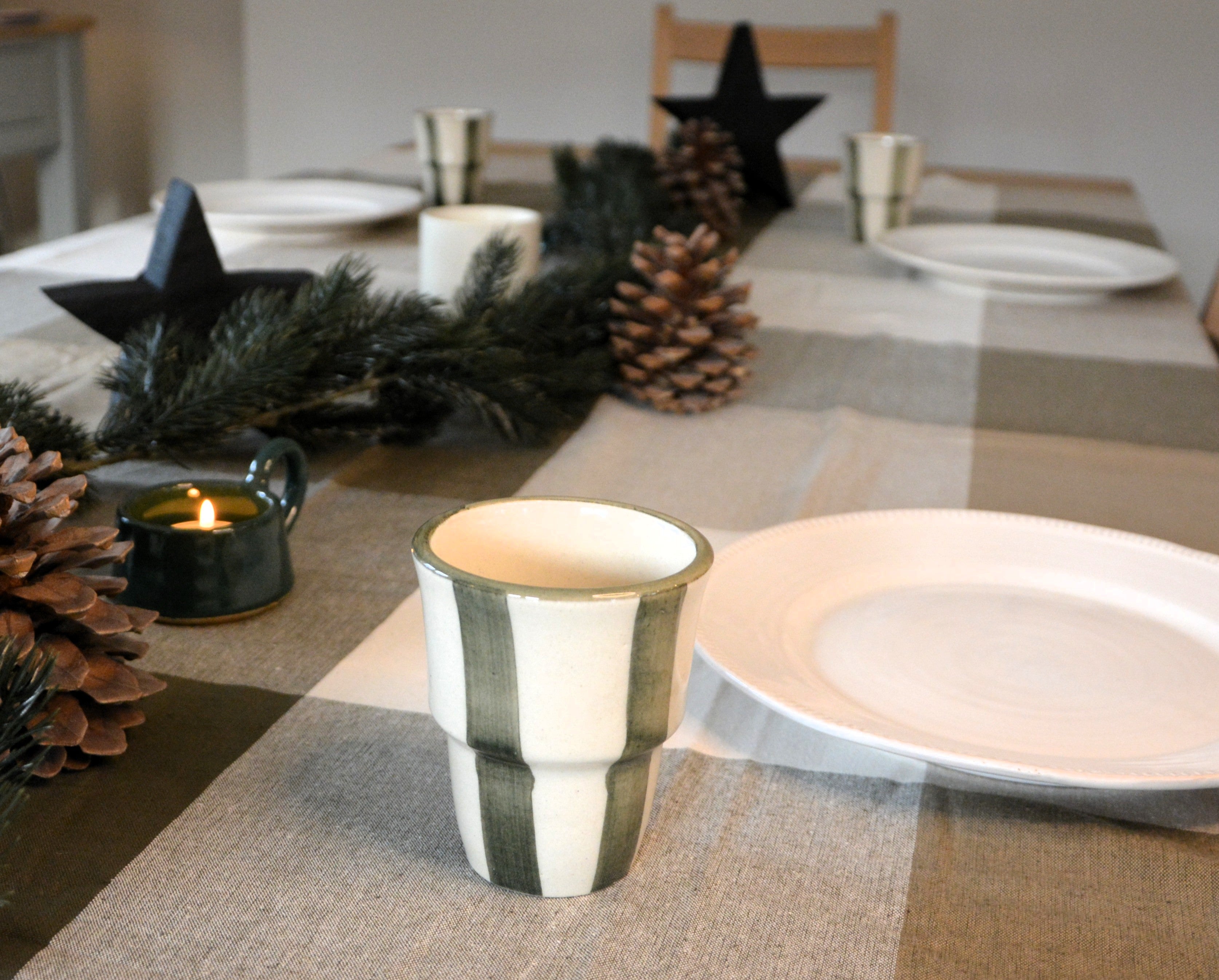 Washed Stripe Coffee Beaker, Forest