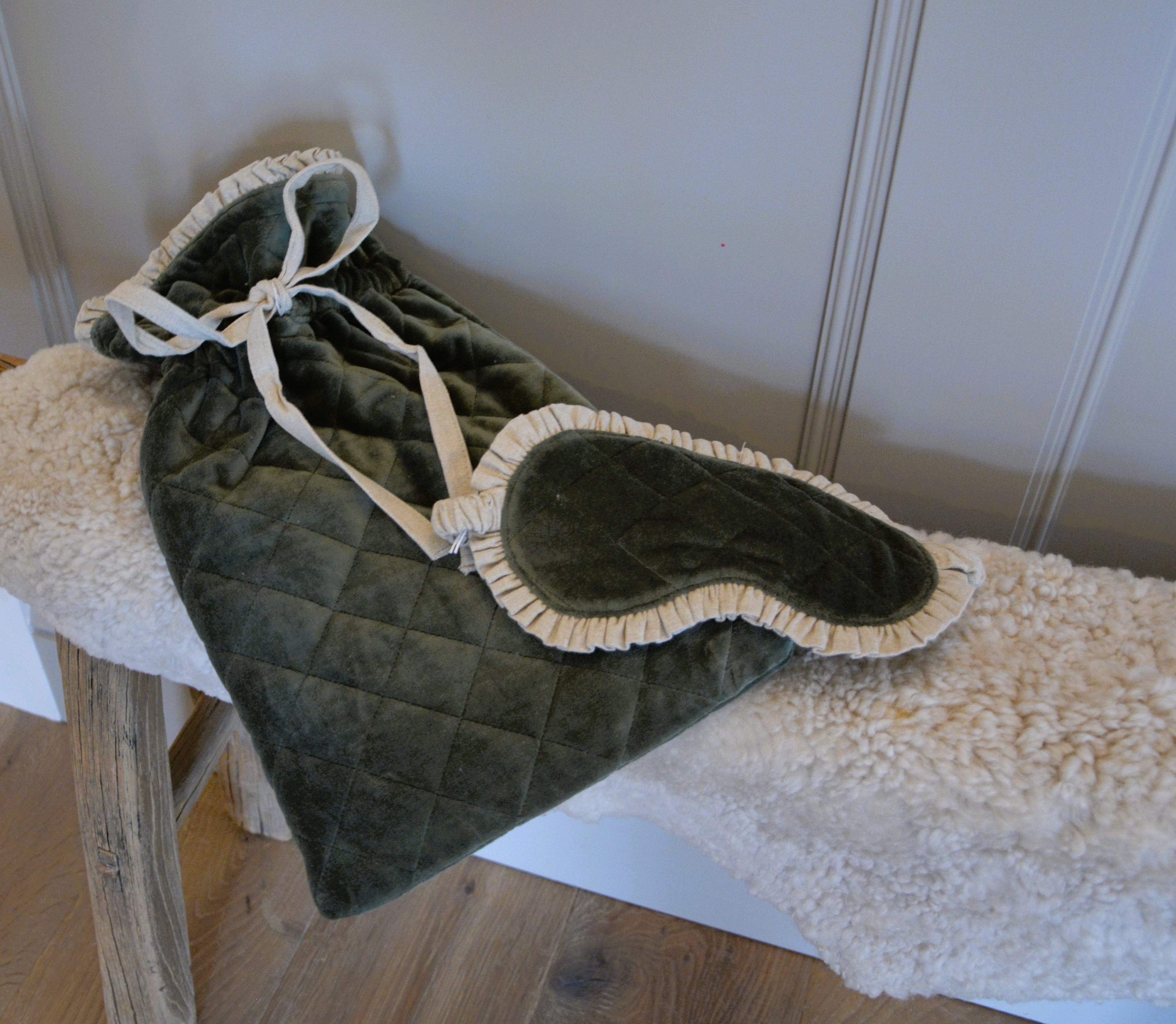 Cotton Velvet Hot Water Bottle, Moss